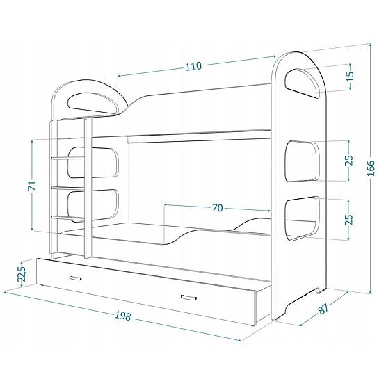 Children storey bed Dominik - white-gray