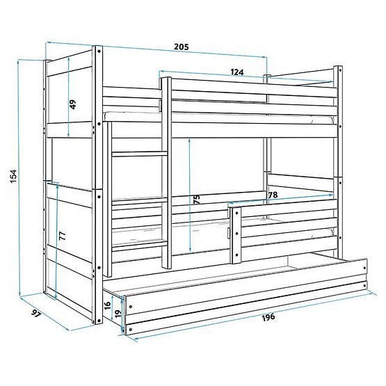 Children storey bed Rocky - gray-white