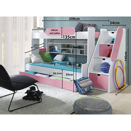 Children storey bed Segan pink