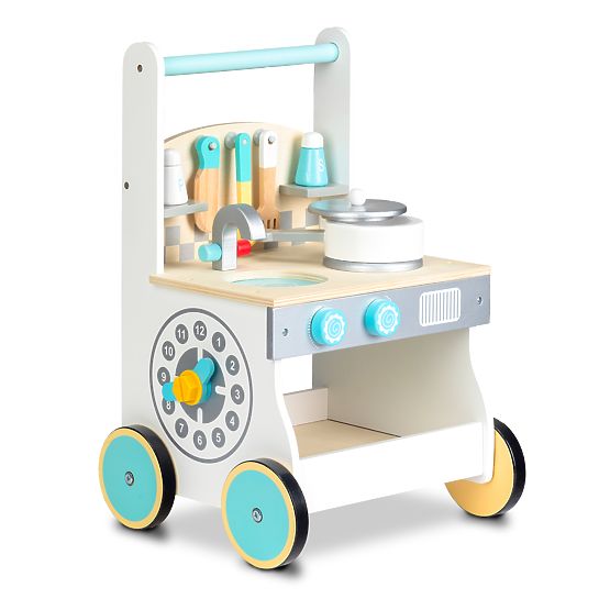Children wooden kitchenette with wheels