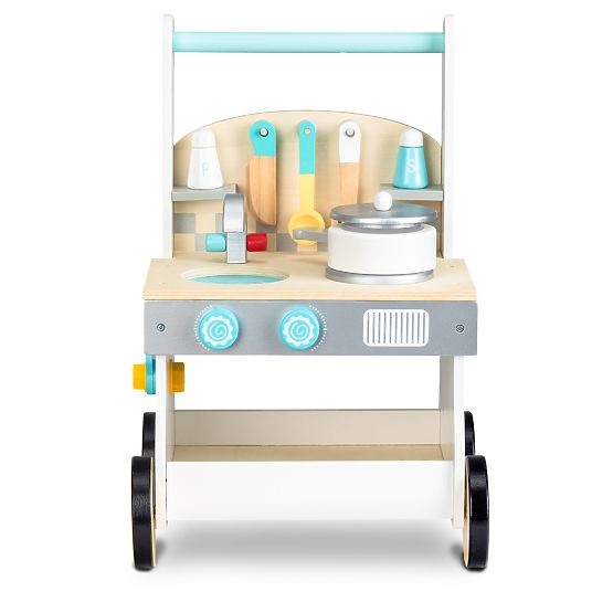 Children wooden kitchenette with wheels