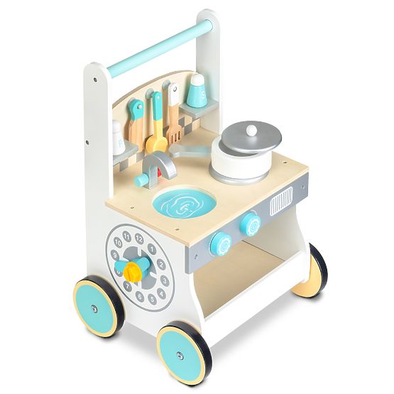 Children wooden kitchenette with wheels