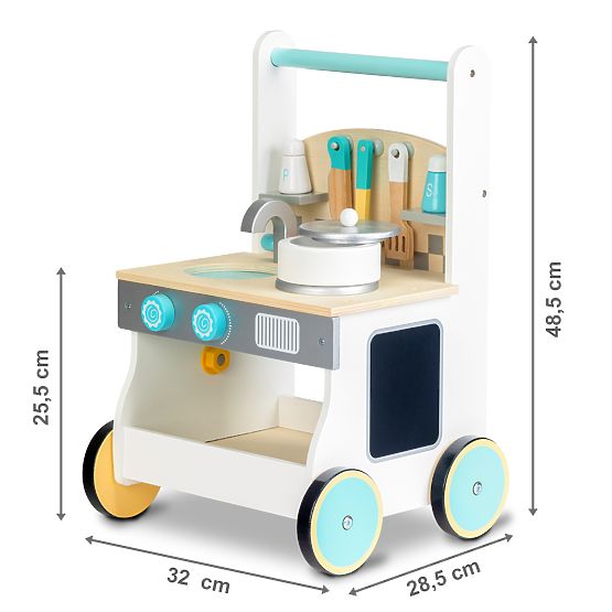 Children wooden kitchenette with wheels