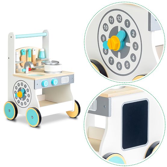 Children wooden kitchenette with wheels
