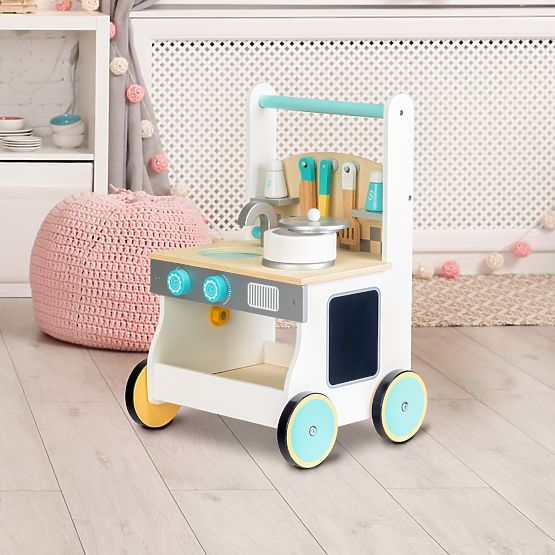 Children wooden kitchenette with wheels