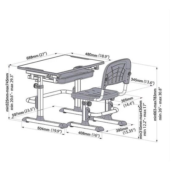 Children writing table + chair Cubby Lupin - grey