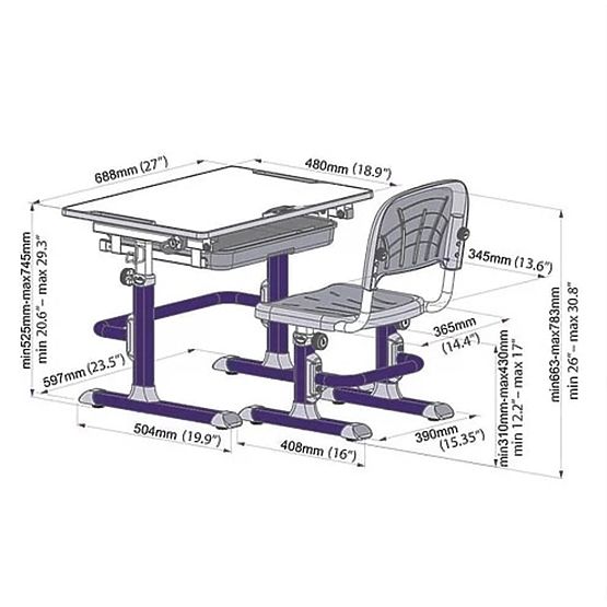 Children writing table + chair Cubby Lupin - violet