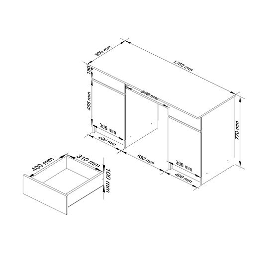 CLP A5 2D 2DR PK WHITE GLOSS DESK