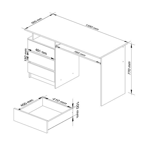 CLP Writing Desk 135cm PK Sonoma