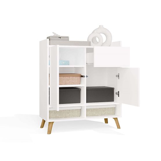COLIN Sideboard Cabinet 2 Doors 1 Drawer with Legs WHITE