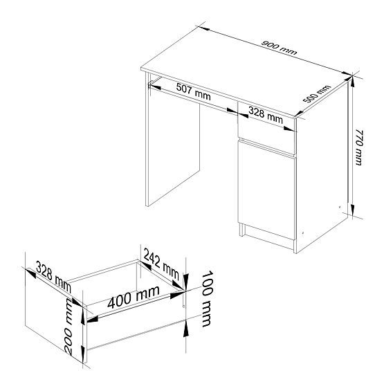 Computer Desk 90 cm Piksel Right - PK Craft Oak