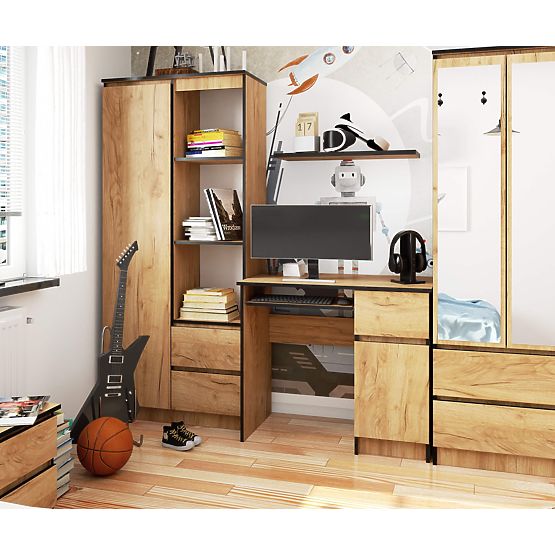 Computer Desk 90 cm Piksel Right - PK Craft Oak