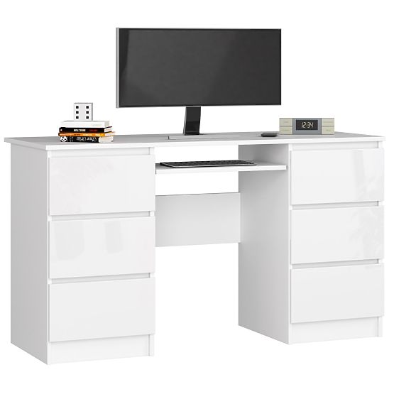 COMPUTER DESK A-11 135 cm 6 DRAWERS PK WHITE / WHITE GLOSS