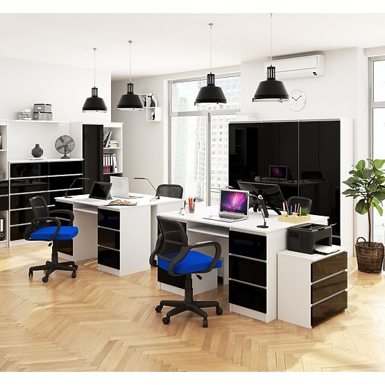 COMPUTER DESK A-11 135 cm 6 DRAWERS WHITE / BLACK GLOSS