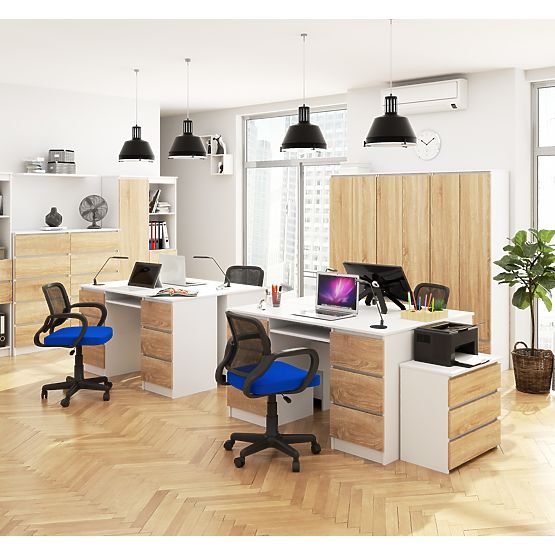 COMPUTER DESK A-11 135 cm 6 DRAWERS WHITE / SONOMA