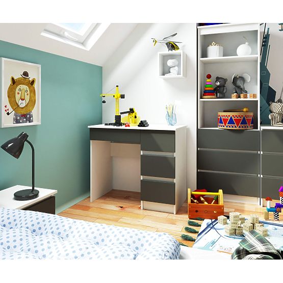 Computer Desk A-7 90 cm Right PK - White-Graphite Gray