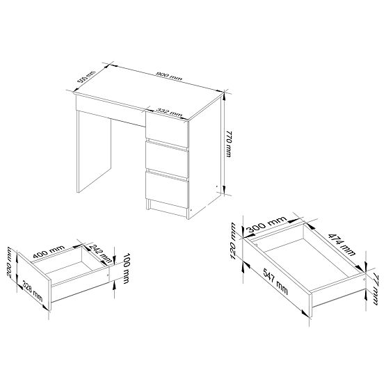 Computer Desk A-7 90 cm Right PK - White-Graphite Gray