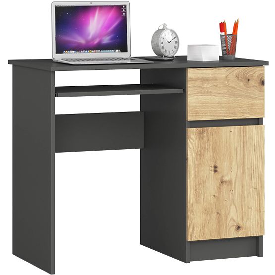 COMPUTER DESK PIKSEL PK GRAY / ARTISAN OAK - RIGHT