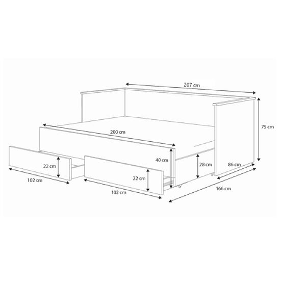 Convertible Bed HELIOS with Upholstered Panels Graphite 200x80/200x160