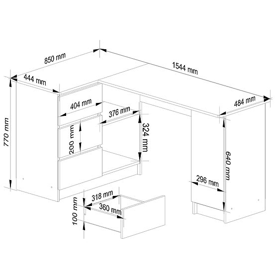 CORNER DESK B20 CLP LEFT-SIDED PK OAK CRAFT / WHITE