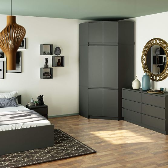 CORNER WARDROBE WITH EXTENSION S100 GRAPHITE GRAY