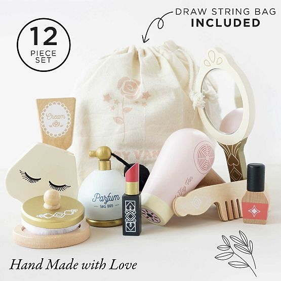 Cosmetic Bag with Wooden Accessories