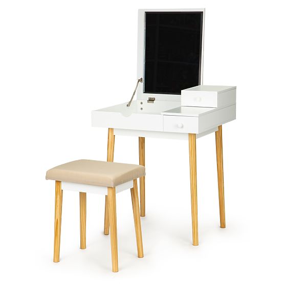 Cosmetic table with mirror and chair