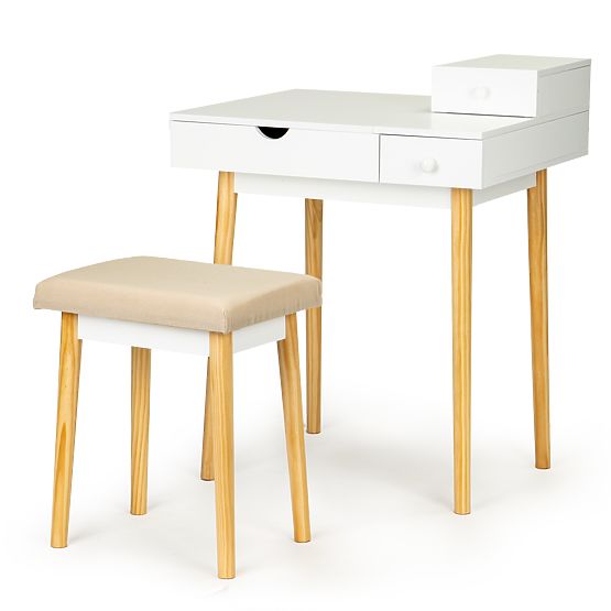 Cosmetic table with mirror and chair