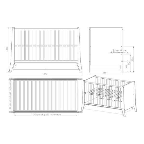 Cosmo Scandi Baby Crib 120x60 White-Natural