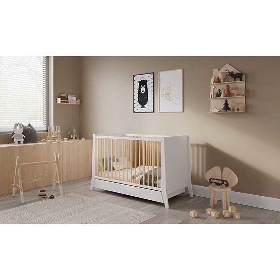 Cosmo Scandi Baby Crib 120x60 White-Natural