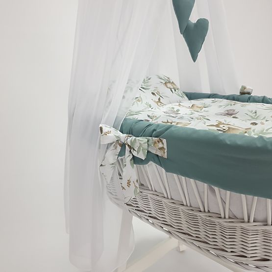 Cotton Green Bedding Set for Wicker Cradle - Forest Animals