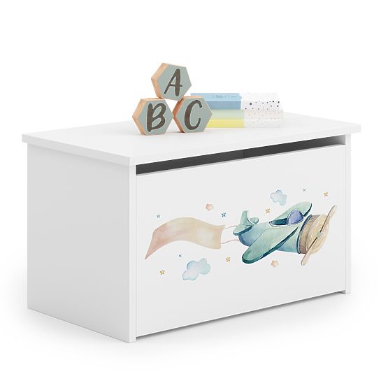 Daria White Toy Chest with Airplane Print