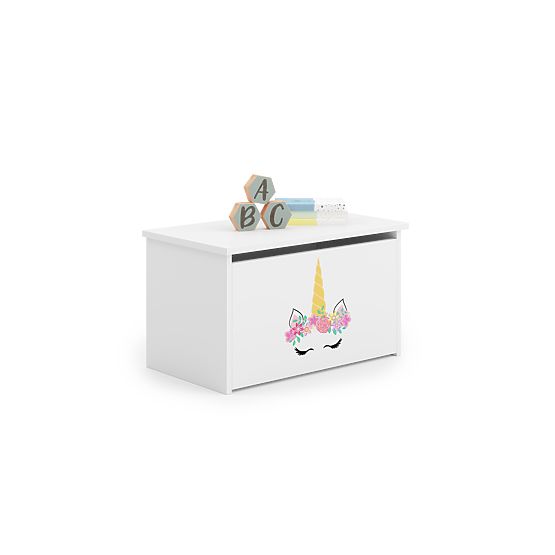 Daria White Toy Chest with Unicorn Horn Print