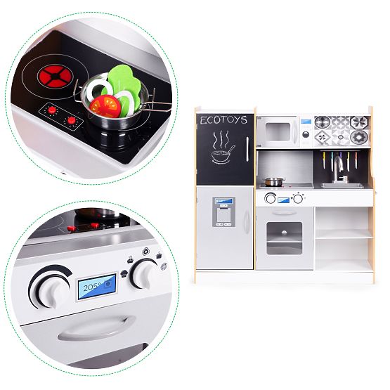 Children's Kitchen with Sound and LED Chalkboard Metal Accessories MDF +3 Years ECOTOYS