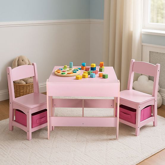 Children's Furniture Set Table + 2 Chairs with Blackboard Pink ECOTOYS