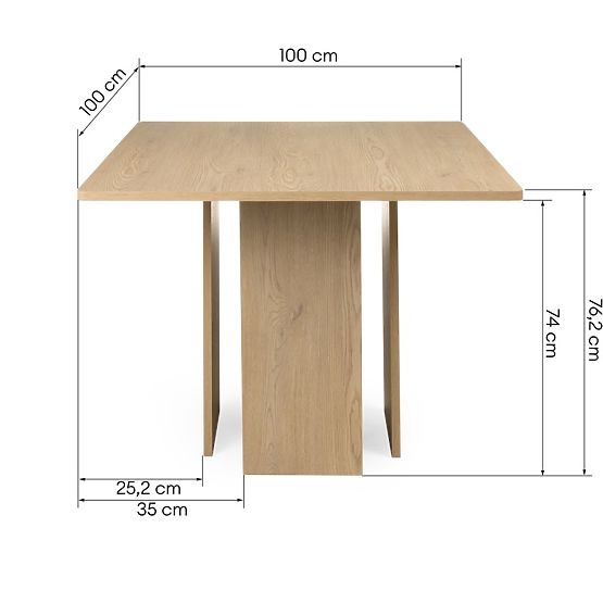 Dining Table Gasper 100 cm, Square, Cremona Torro Oak