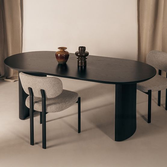 Dining Table Maurizio 180 cm, Black, Grooved