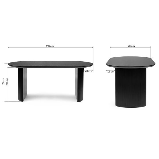 Dining Table Maurizio 180 cm, Black, Grooved