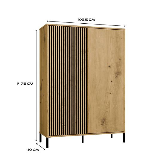 Display Cabinet KAMARO 2DD SLIM/SMOOTH ARTISAN OAK Grooved Front + Classic