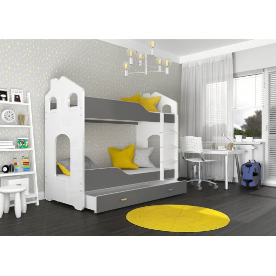 Children storey bed Dominik house - white-gray
