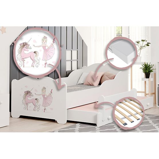 Double Bed ANNA 160x80 Girl with Unicorn