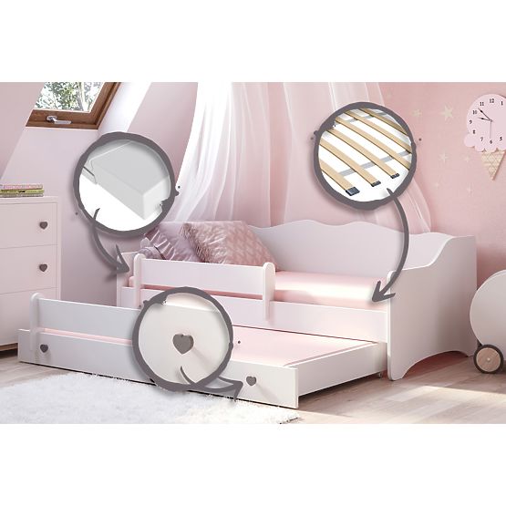 Double Bed EMMA with Drawer and Guardrail 160x80 Grey Handle