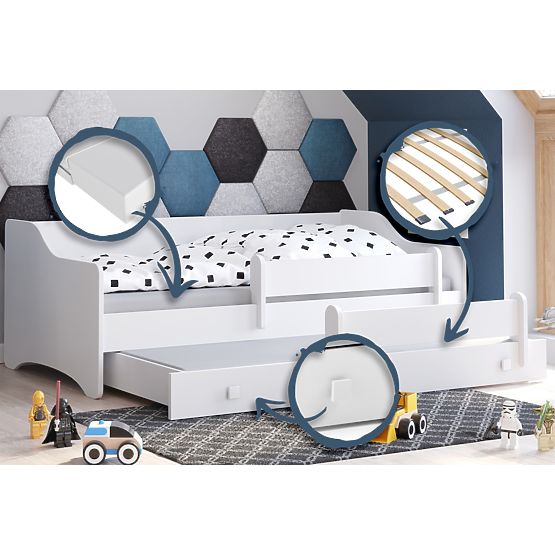 Double Bed ERYK with Drawer and Guardrail 160x80 White Handle