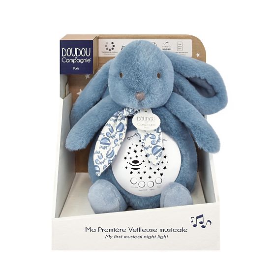 Doudou Music Box with Projection Blue Bunny