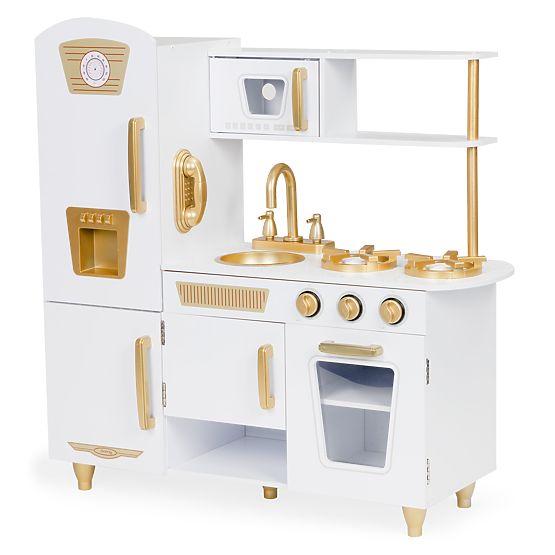 Large Wooden Children's Kitchen White-Gold ECOTOYS