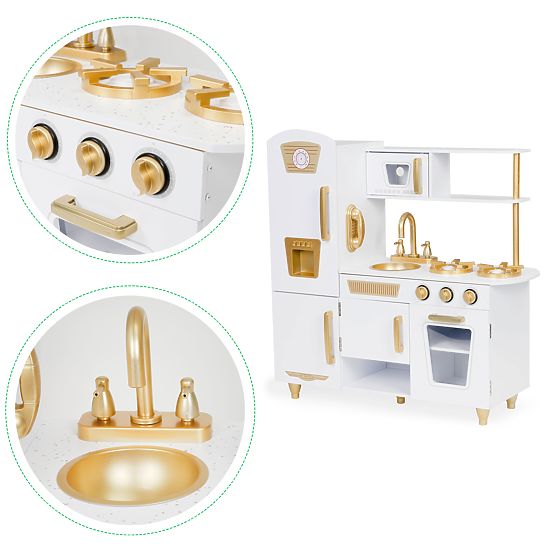 Large Wooden Children's Kitchen White-Gold ECOTOYS