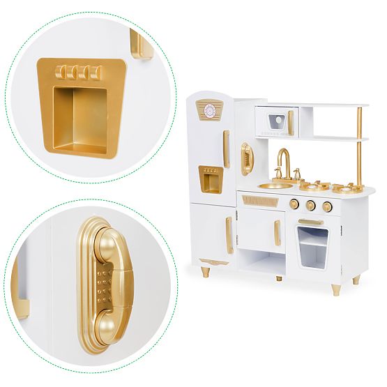 Large Wooden Children's Kitchen White-Gold ECOTOYS