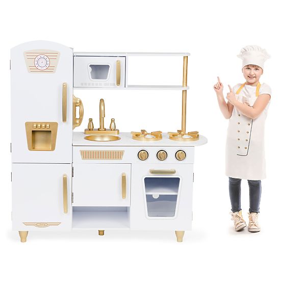 Large Wooden Children's Kitchen White-Gold ECOTOYS