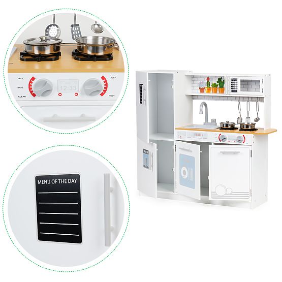 Wooden Kitchen for Kids LED Light + Pots ECOTOYS