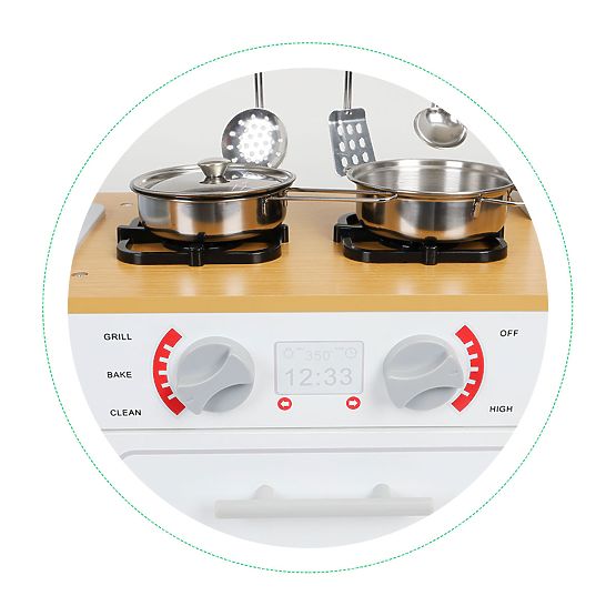 Wooden Kitchen for Kids LED Light + Pots ECOTOYS